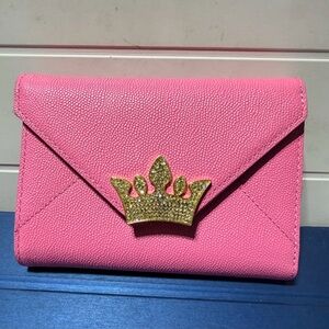 J. Estina Caviar Leather Tri-Fold ID Wallet Pink EUC